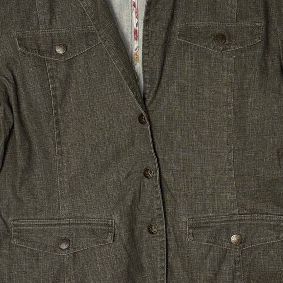 Maestro Green Linen Cotton Jacket Women's Size Medium Ruffled Y2K Boho - Picture 11 of 16